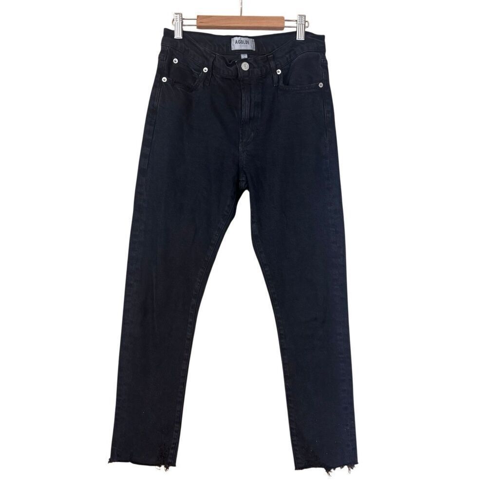 AGOLDE Toni Slim Straight-Leg Jeans raw hem feral black size 27